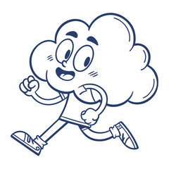 Running Cloud Cartoon, Sporty Character, Line Art, Fitness, Weather Icon, Mascot Design