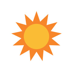 simple flat icon of a sun. yellow and orange circular sun isolated on white background, perfect for summer, weather, and solar energy concepts