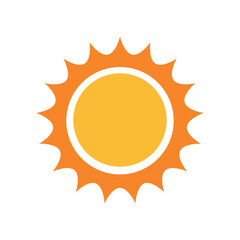 simple flat icon of a sun. yellow and orange circular sun isolated on white background, perfect for summer, weather, and solar energy concepts