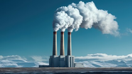 Obraz premium Industrial power plant with emission clouds in sky