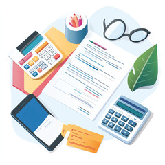 vector illustration of a mobile phone and a calculator