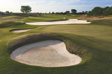 a golf course with a bunker made of sand
