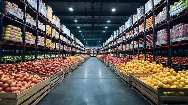 fresh apples kept in cold storage warehouse with climate control preserving fruit for long term quality assurance and healthy produce care