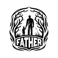 Silhouette Art Adult and Child Holding Hands Walking Through a Forest, Father Text