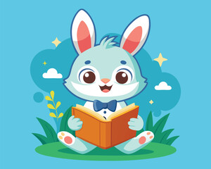 Obraz premium Cute Bunny Reading a Book. Adorable Illustration