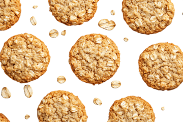 Overhead View of Golden Brown Oatmeal Cookies on Transparent Background, PNG