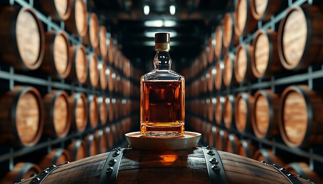 Whiskey Bottle in Barrel Cellar.