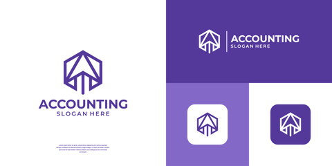 Accounting financial logo design inspiration. Geometric arrow with hexagon shape logo.
