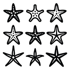 different starfish line art icons of silhouette vector illustration on white background