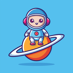 Cartoon astronaut riding a rocket in space with stars background