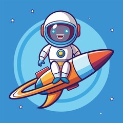 Cartoon astronaut sitting on a planet ring in space illustration