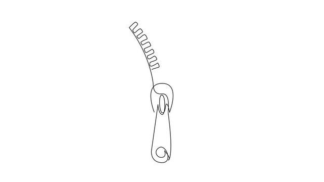 Animated self drawing of single continuous line drawing partially open zipper. Connecting two sides of material into one. Want to take something when opened. National Zipper Day. Full length animation