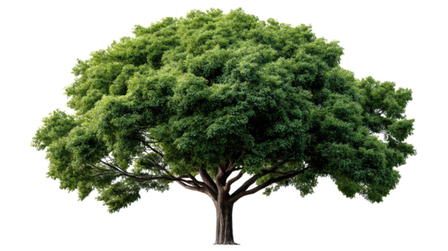 Majestic Green Tree in Nature's Embrace: A vibrant, lush green tree stands tall, its branches and leaves forming a dense canopy, embodying the essence of nature's grandeur and life's vitality.