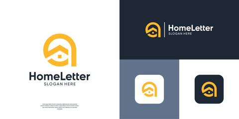 Simple home with roof icon logo. Abstract real estate symbol logo inspiration. © kiarev
