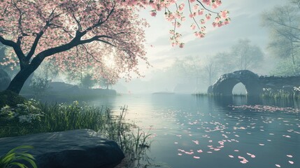 Soft Pink Flowers of Sakura Create a Calm and Serene Spring View