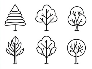 Six simple tree icons, nature, design, graphic, illustration