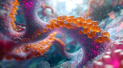 futuristic concept of dna strand in digital environment representing genetic research biotech technology molecular structure and scientific innovation