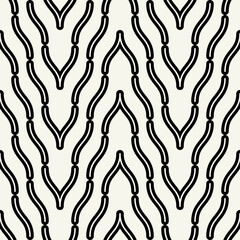 Vector seamless patterns set. Stylish modern geometric ornament. Geometric striped backgrounds with curved zigzag. Art deco bold monochrome swatches. Tileable prints with linear weaving arches.