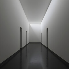 dark liminal space hallway, minimalistic interior design, 3d render 
