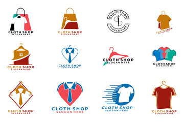 Big set Cloth Store logo design vector. Cloth shop logo design collections