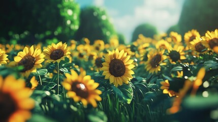 Obraz premium A Vibrant Field of Sunflowers Under the Warm Embrace of the Sun