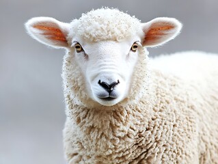 Fluffy Sheep Portrait with Farm Animal.