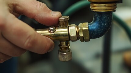 Brass Pipe Fitting - Close-up of Leaking Joint in Plumbing Repair