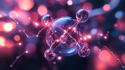 science fiction style atomic model with glowing crystal and orbit paths, futuristic concept for technology, abstract science and energy based cyber design