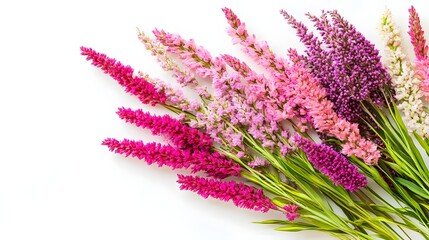 Vibrant Floral Bouquet of Pink and Purple Wildflowers on White Background