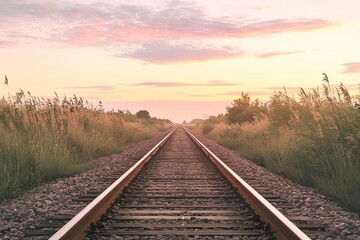 Fototapeta premium A photo of train tracks extending into the distance