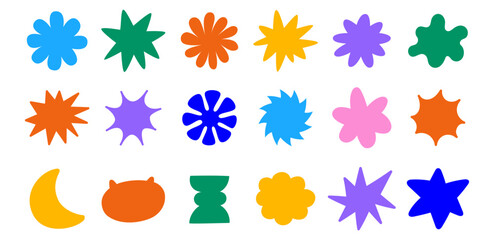 Vector set of hand drawn stars,  design elements, badges, stickers, geometric figures  - abstract background elements for branding, packaging, prints and social media posts