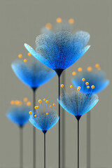 Minimalist illustration showcasing a cluster of delicate blue flowers with transparent petals,