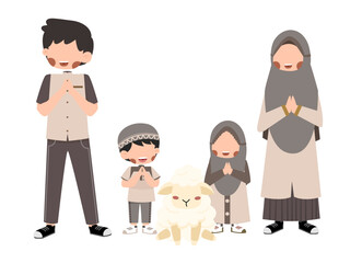 Muslim Family with Lamb, Eid al-Adha Celebration Illustration Illustration for Eid Al Adha Hajj and Umroh Islamic
