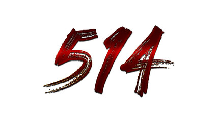 3D blood red number design of 514 on white background.	