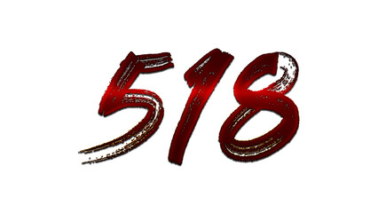 3D blood red number design of 518 on white background.	