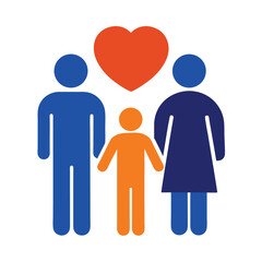 Stylized Family Icon Father, Mother, Child holding Hands with Love Heart Overhead