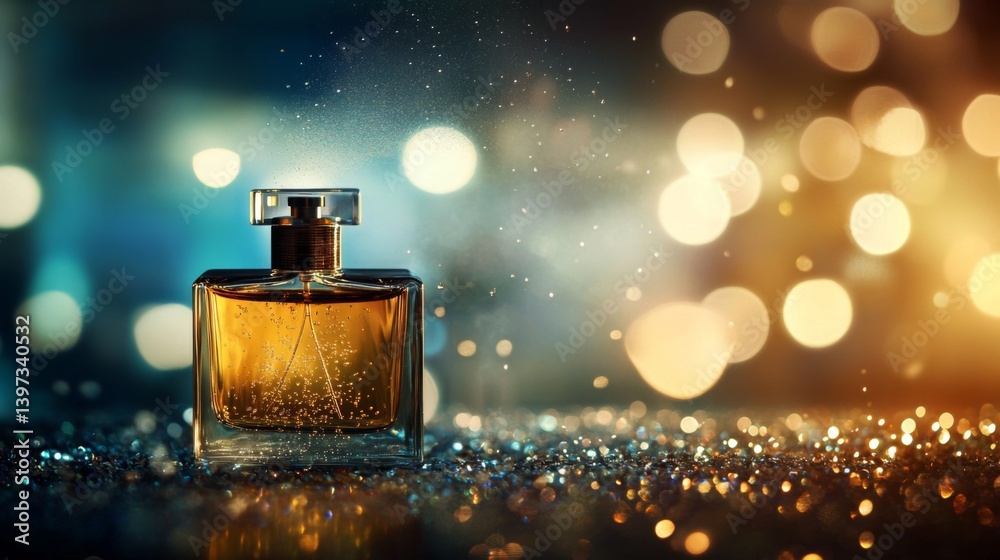 Poster A captivating scene of perfume mist gracefully diffusing in the air, with shimmering droplets catching the light, embodying the allure of fragrance