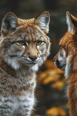 Obraz premium Two lynx stare intently into the distance.