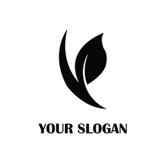 Minimalist black leaf logo design with placeholder text your slogan on a white background. Perfect for eco-friendly branding, wellness, nature, or organic themes.