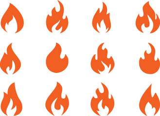 Fire Illustration in Flat Style – Set of Fire Vector Icons, Fire Warning Sign, Flames, Blaze, Burning Elements