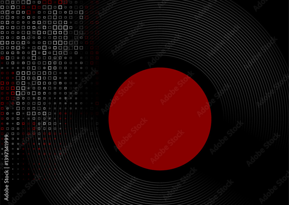 Aufkleber tech minimal geometric abstract black background with red circle and square dots. vector concept gra