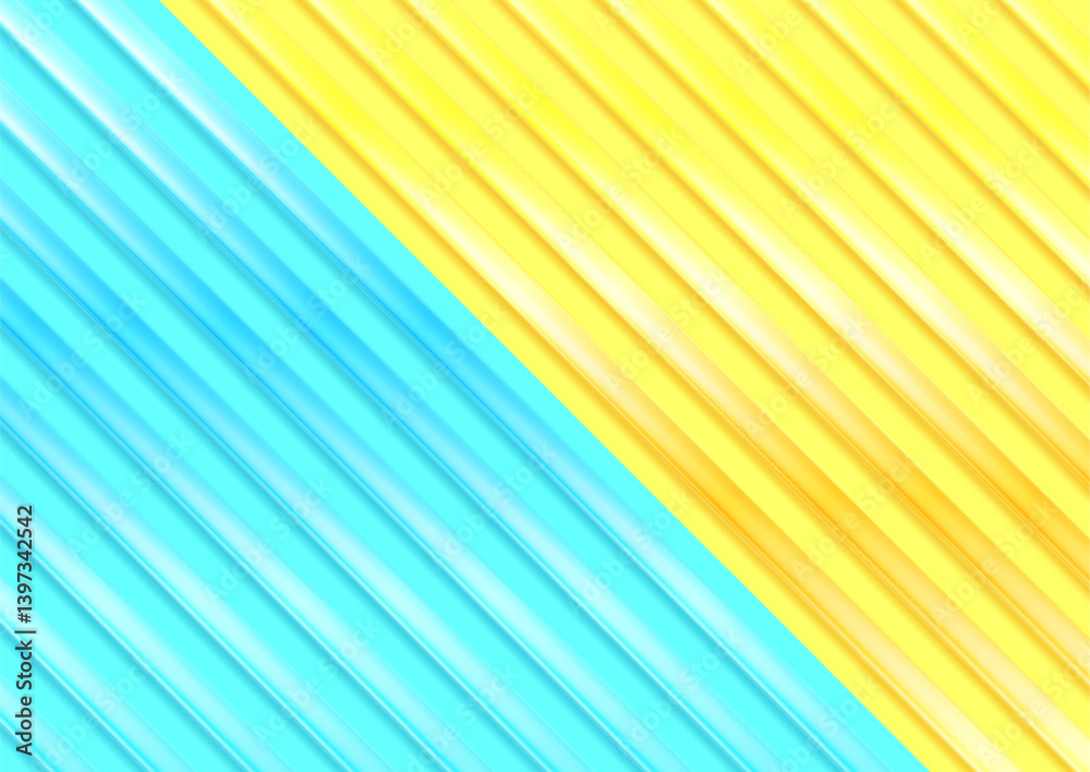 Poster blue and yellow minimal abstract background with glossy stripes. modern pastel geometry vector desig
