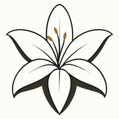 Stylized Lily Flower Bloom with Golden Pistils and Dark Outlines on a Light Background