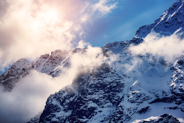 Mountain peaks near Morskie Oko Lake in Poland at Winter. Tatras range © Roxana