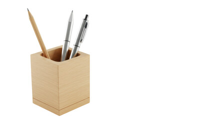 Isolated Wooden Pencil Holder with Stationery