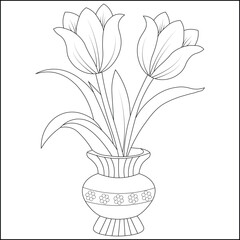Easy Tulips  Flower line art of coloring page.