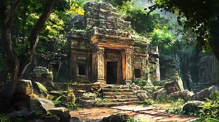 Naklejka premium A digital art painting of cybernetic wildlife in futuristic jungle landscape