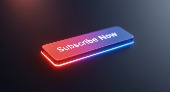 Glowing Subscribe Now Button Digital Graphic Design Neon Red Blue Light 3D Render
