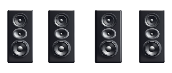 Pack of Sound Box Speakers Set Against Transparent Background for Music or Tech Projects