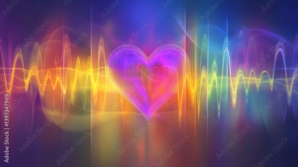 Leinwandbilder a conceptual graphic showing a heart wave merging with sound waves, illustrating the connection betw